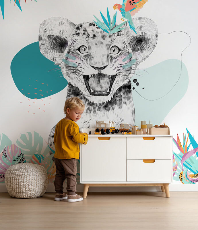 Papier peint safari haut en couleurs pour enfant