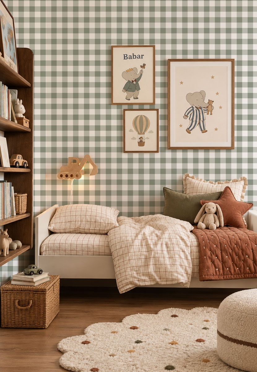 papier-peint-vichy-vert olive