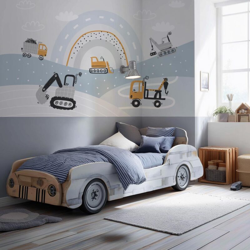 Papier peint camion panoramique bleu pour enfant – Image 2