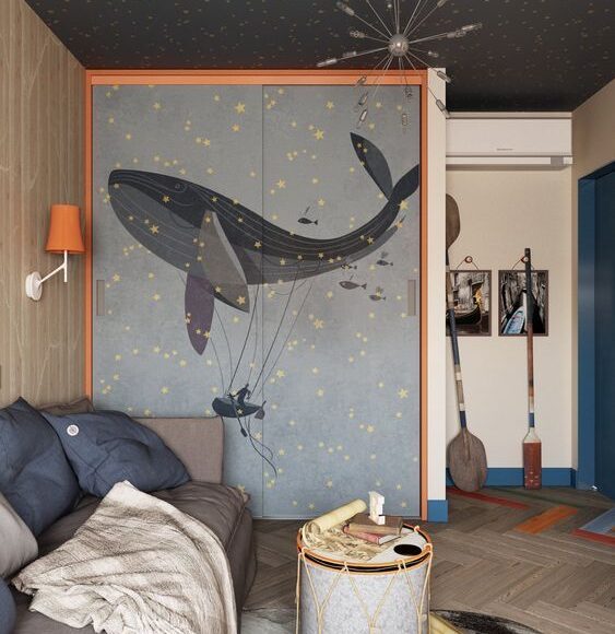 Inspiration placard pour chambre d’enfant avec papier peint