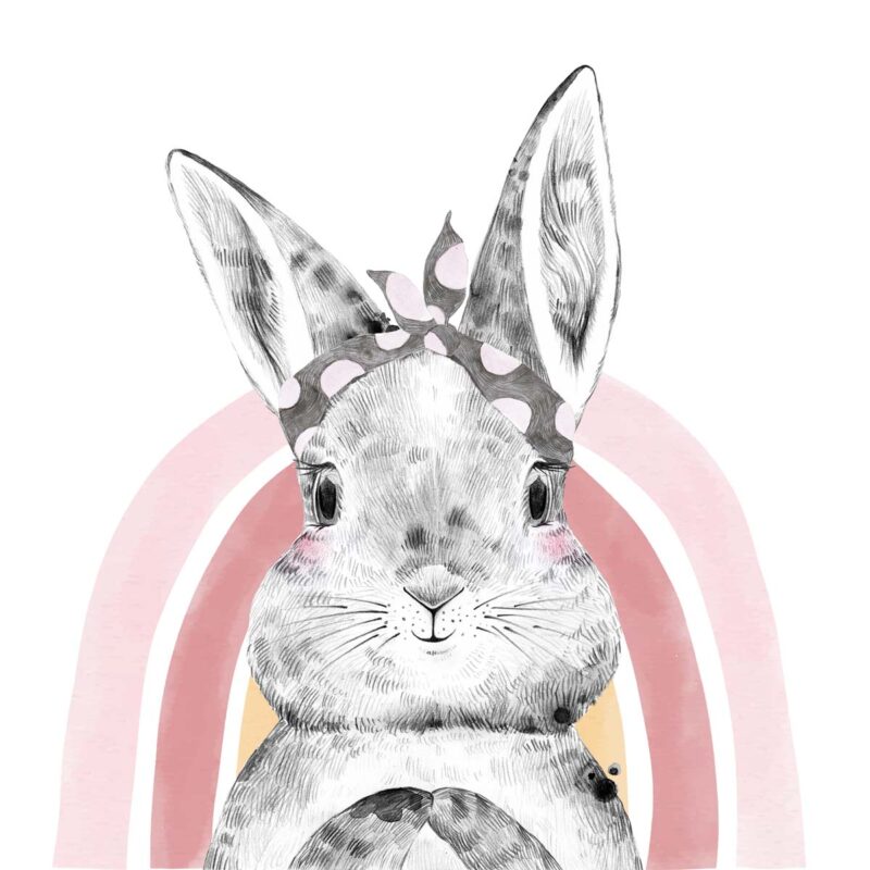 Papier peint lapin avec arc en ciel pour chambre fille – Image 2
